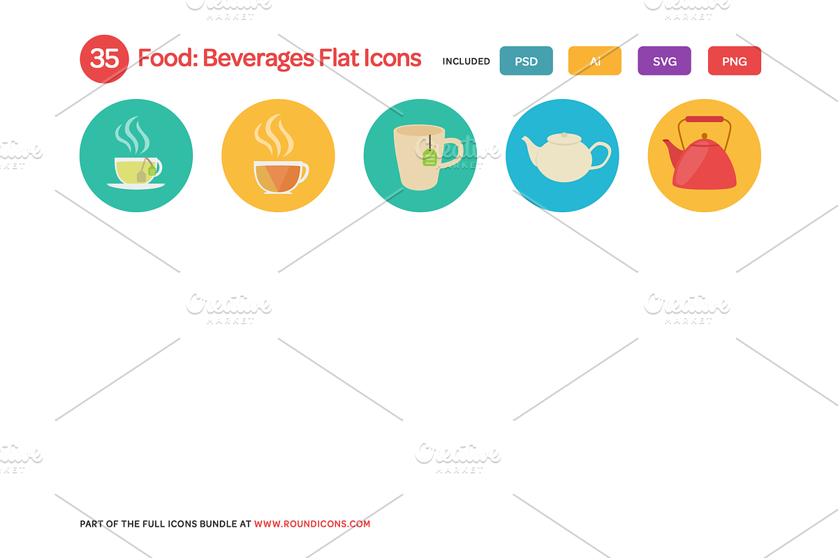 Food: Beverages Flat Icons Set preview 4