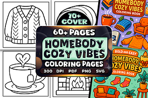 Easy Homebody Cozy Vibes Coloring, a Seasonal Illustration by Craftsbeefy