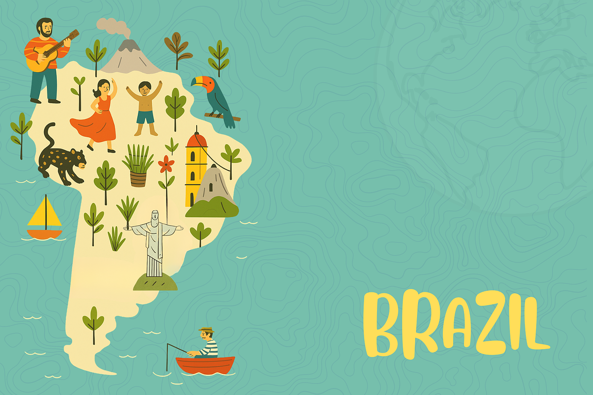 Whimsical Brazil Map – Travel Map, an Illustration by Travel Venture Art