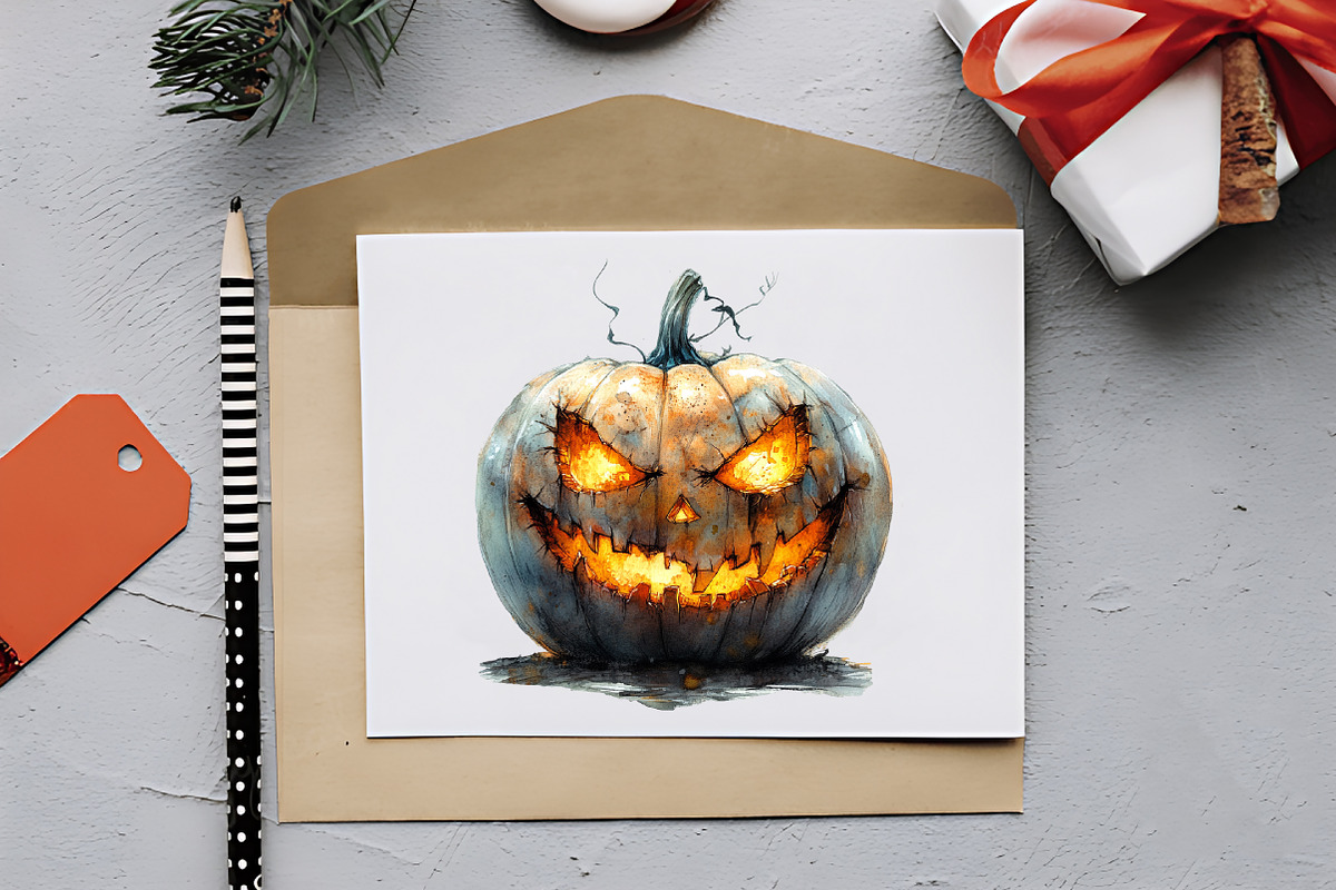 Creepy Pumpkin Character Watercolor, an Illustration by RobertsArt (Photo 3 of 7)