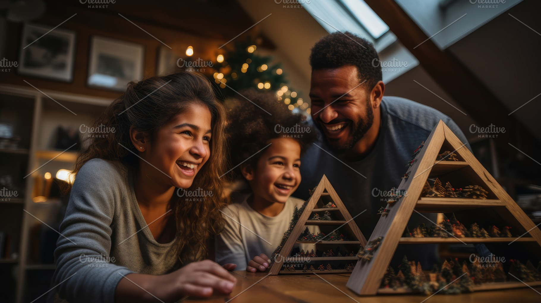 Happy African American Family Enjoying Christmas Tradition at Home, a Photo by AS photostudio
