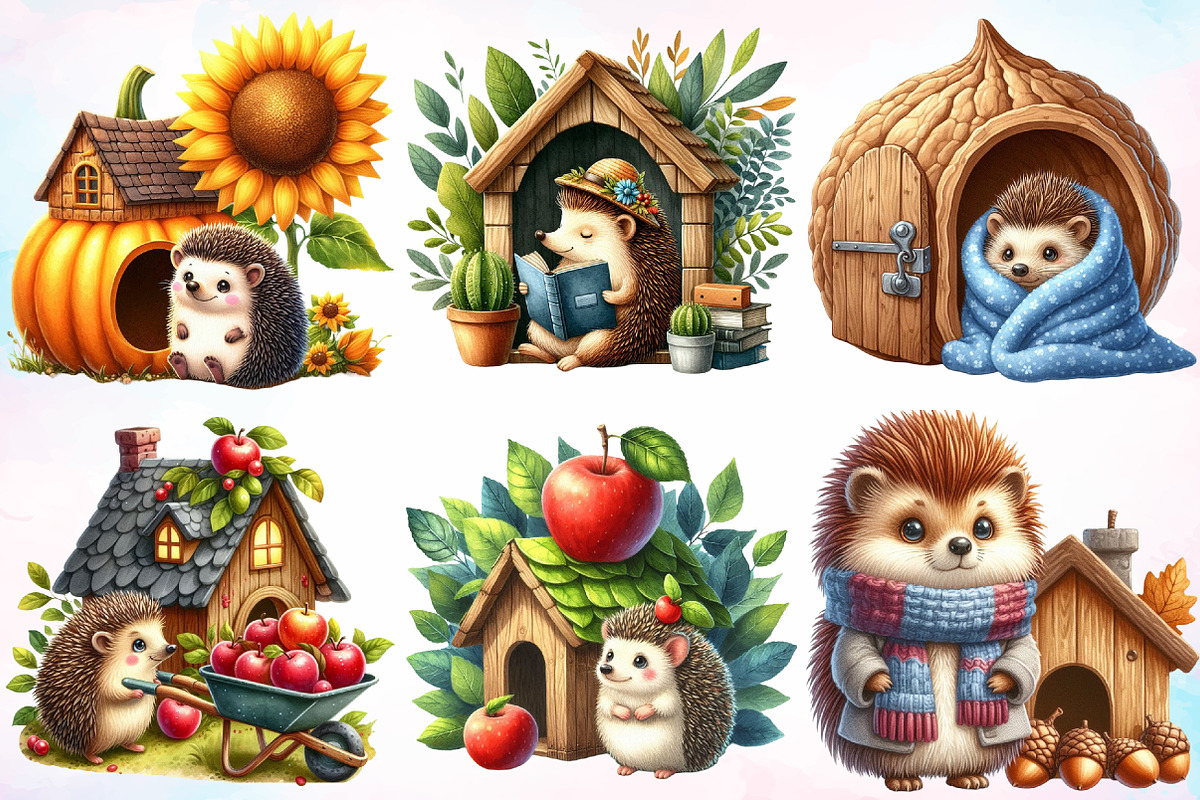 Autumn Hedgehog with House Clipart, a Seasonal Illustration by Canvas Craft (Photo 4 of 7)