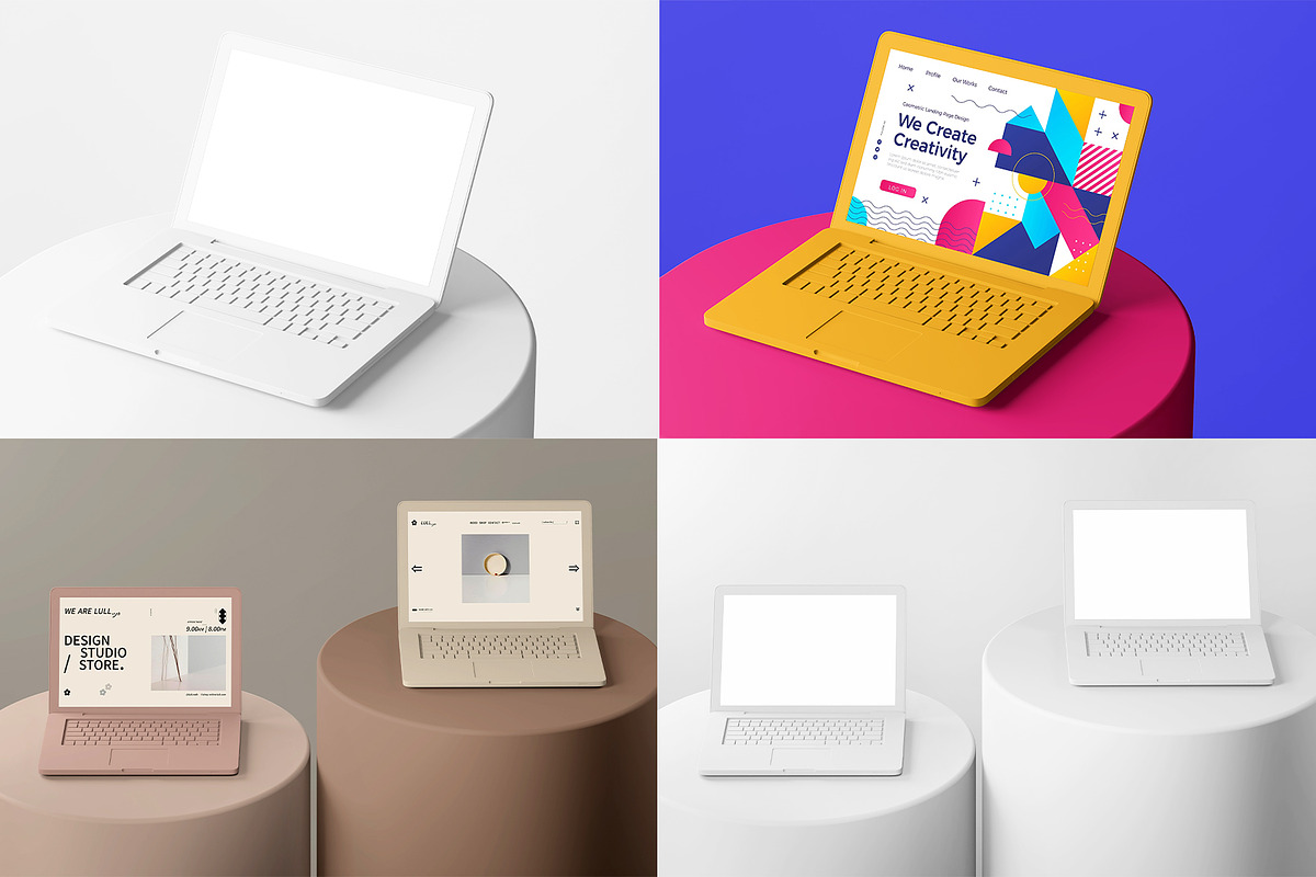 Clay Macbook On Podium Mockup Set, a Device Mockup by Remnand Studio (Photo 8 of 9)
