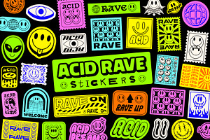 ACID RAVE STICKERS VECTOR SET, an Object Graphic by craftlove