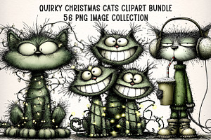 Quirky Christmas Cats Clipart Bundle, an Illustration by Dream Creation