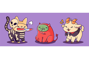 Kawaii Halloween characters set, an Animal Illustration by art PVP - market