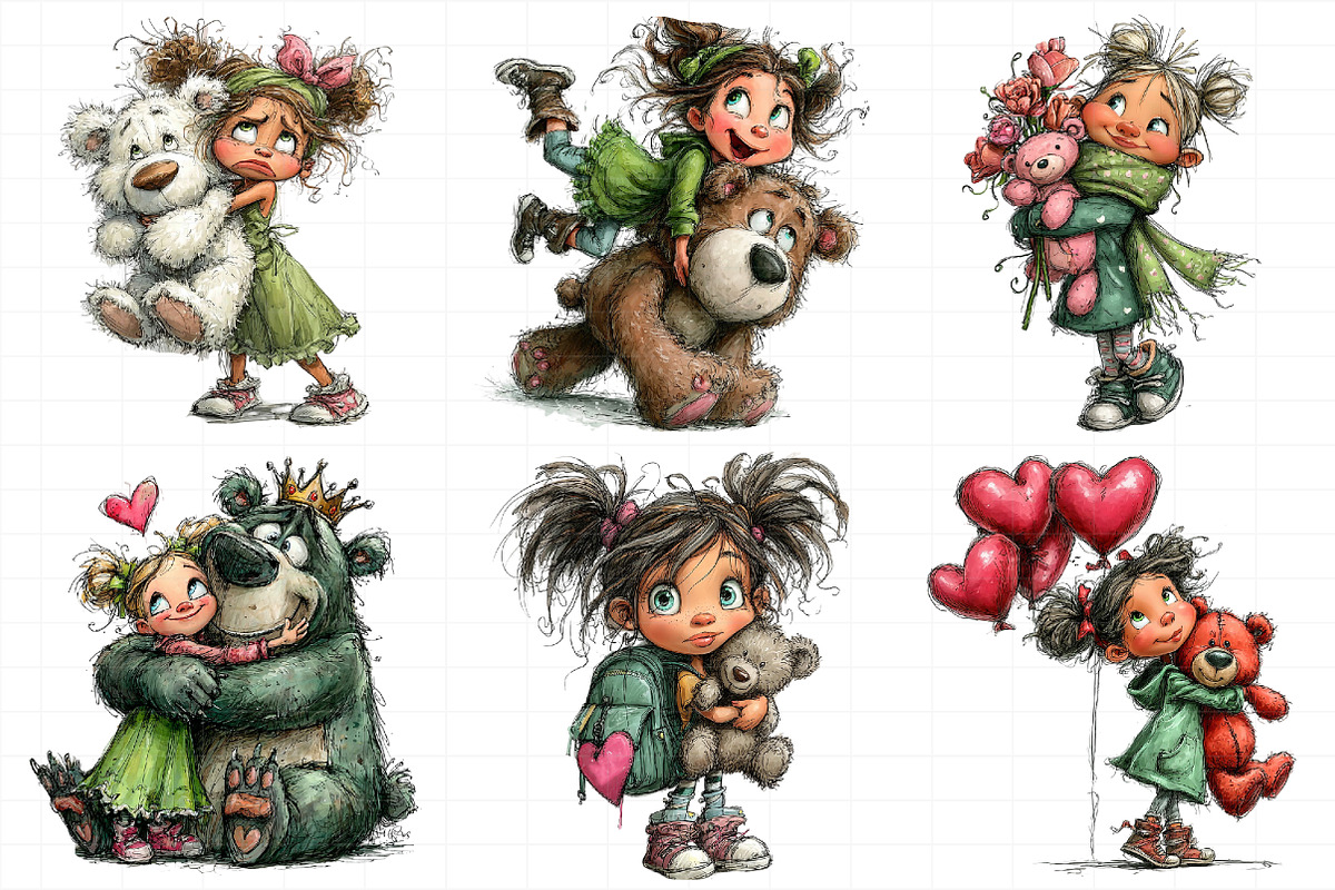 Valentine Girl & Teddy Bear Clipart, an Illustration by Daily.Designs (Photo 4 of 5)
