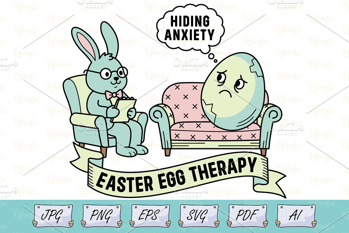 Funny Easter Bunny Egg Therapy SVG, a Seasonal Illustration by Ghagra (Photo 1 of 7)