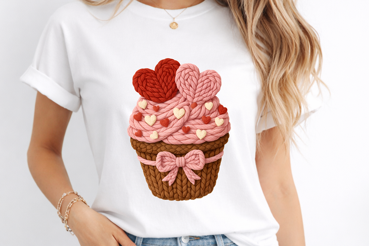 Faux Yarn Valentine Cupcake PNG File, a Seasonal Illustration by SugarCloudStudioArt (Photo 3 of 4)