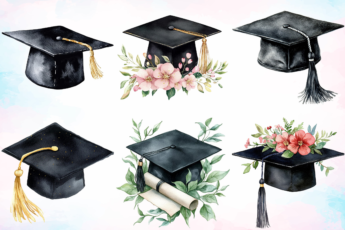 Watercolor Graduation Cap Clipart, a Seasonal Illustration by Canvas Craft (Photo 5 of 5)