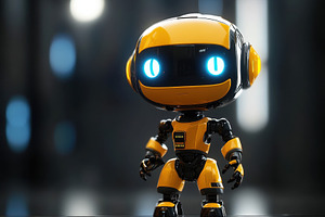 Small yellow robot with glowing eyes, a Photo by Iftikhar Alam