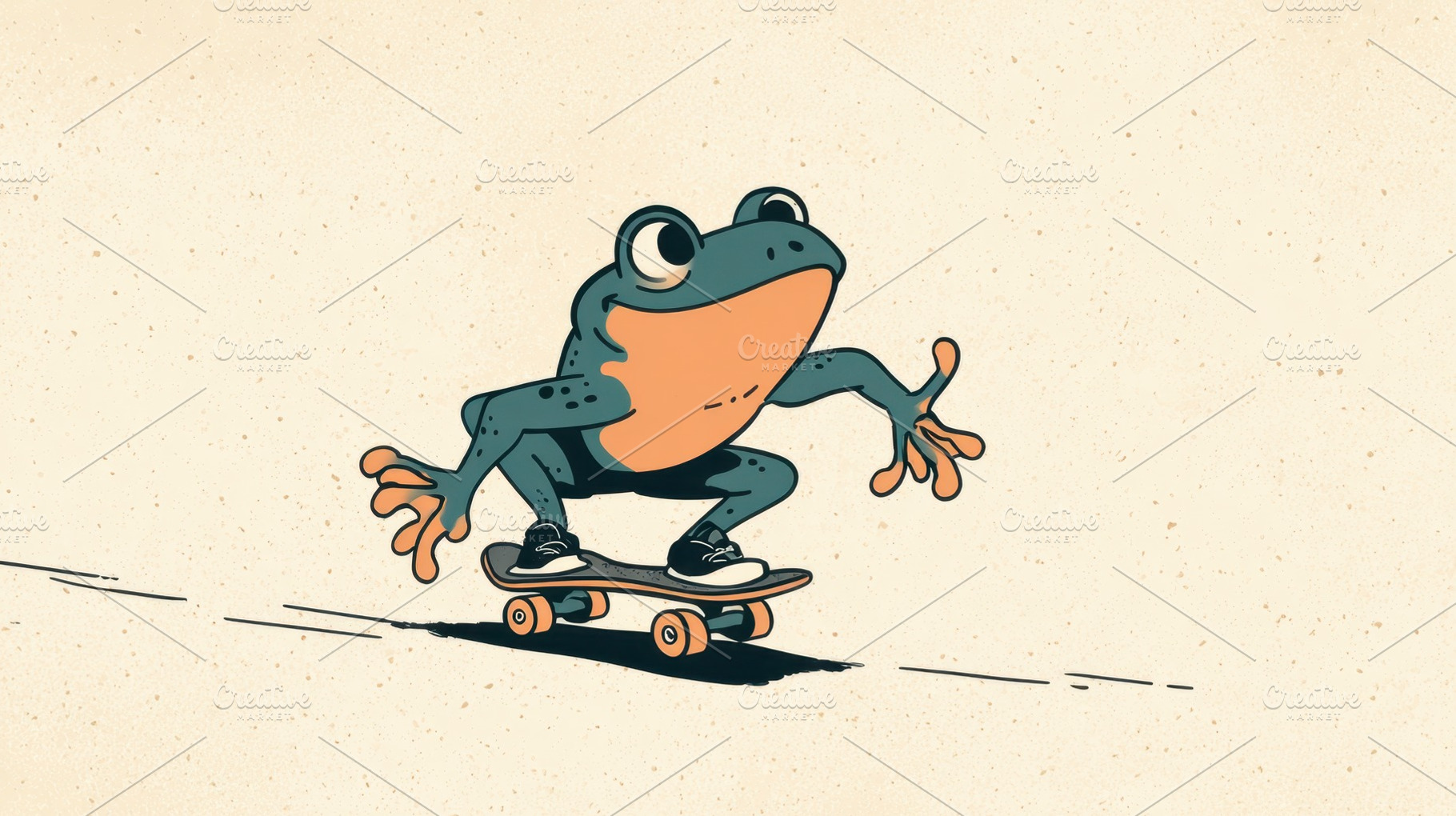 Cartoon frog rides a skateboard, a Photo by Beautiful things