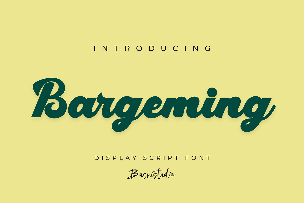 Bargeming Display Script Font, a Script Font by Basnistudio (Photo 1 of 15)