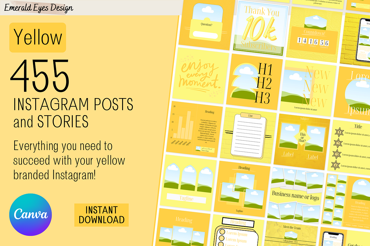 455 Canva Yellow Instagram Template, a Social Media Template by Emerald Eyes Design (Photo 1 of 12)
