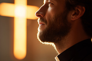 Thoughtful priest stands in profile, a Person Photo by MistyDay