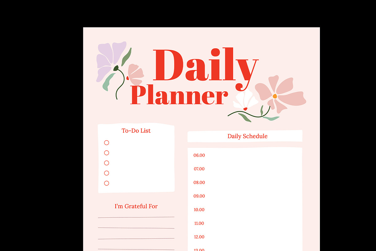 Floral Daily Weekly Planner, a Stationery Template by Neermana (Photo 2 of 4)