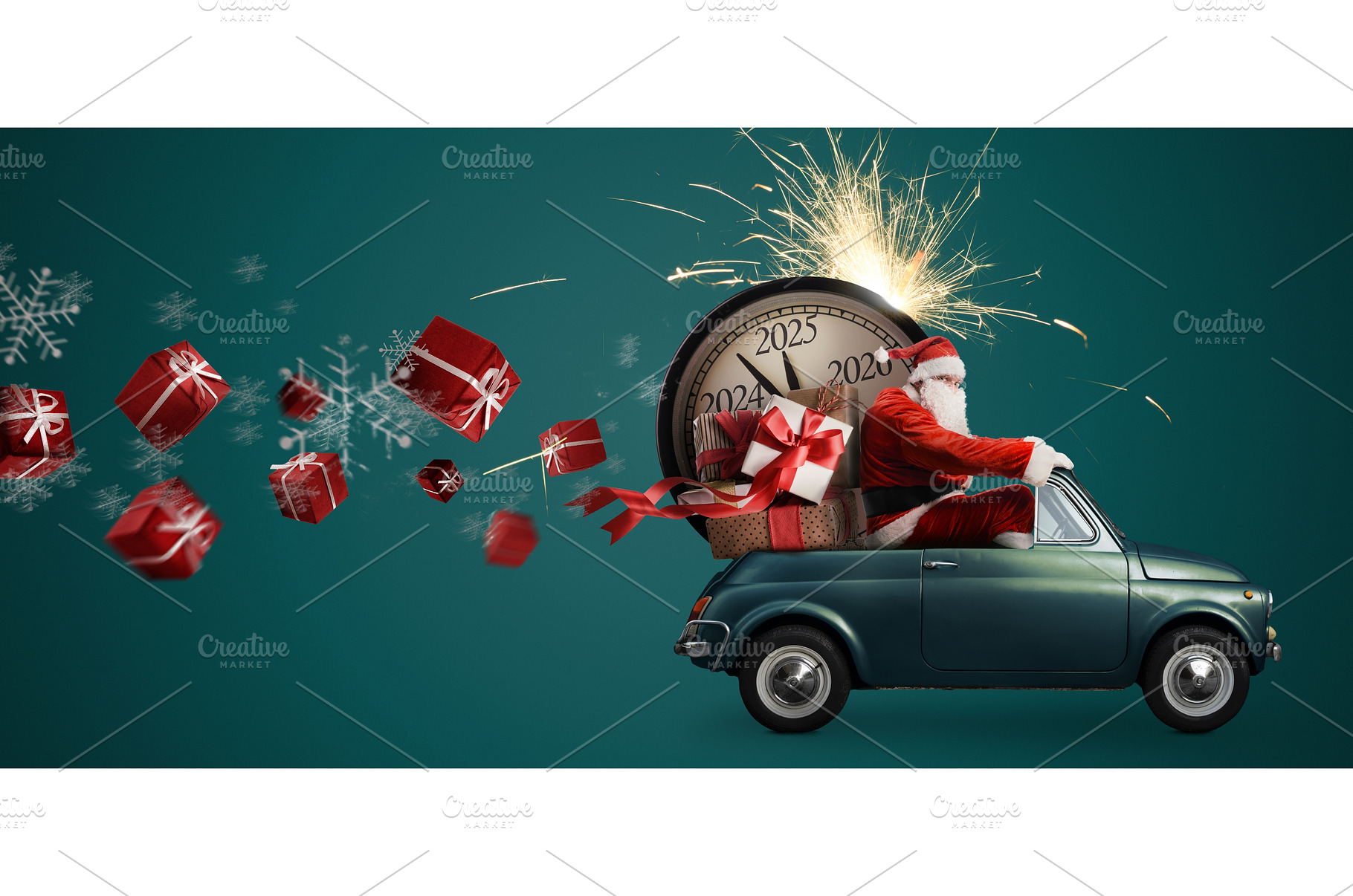 Santa Claus 2025 countdown on car, a Person Photo by sergeypeterman