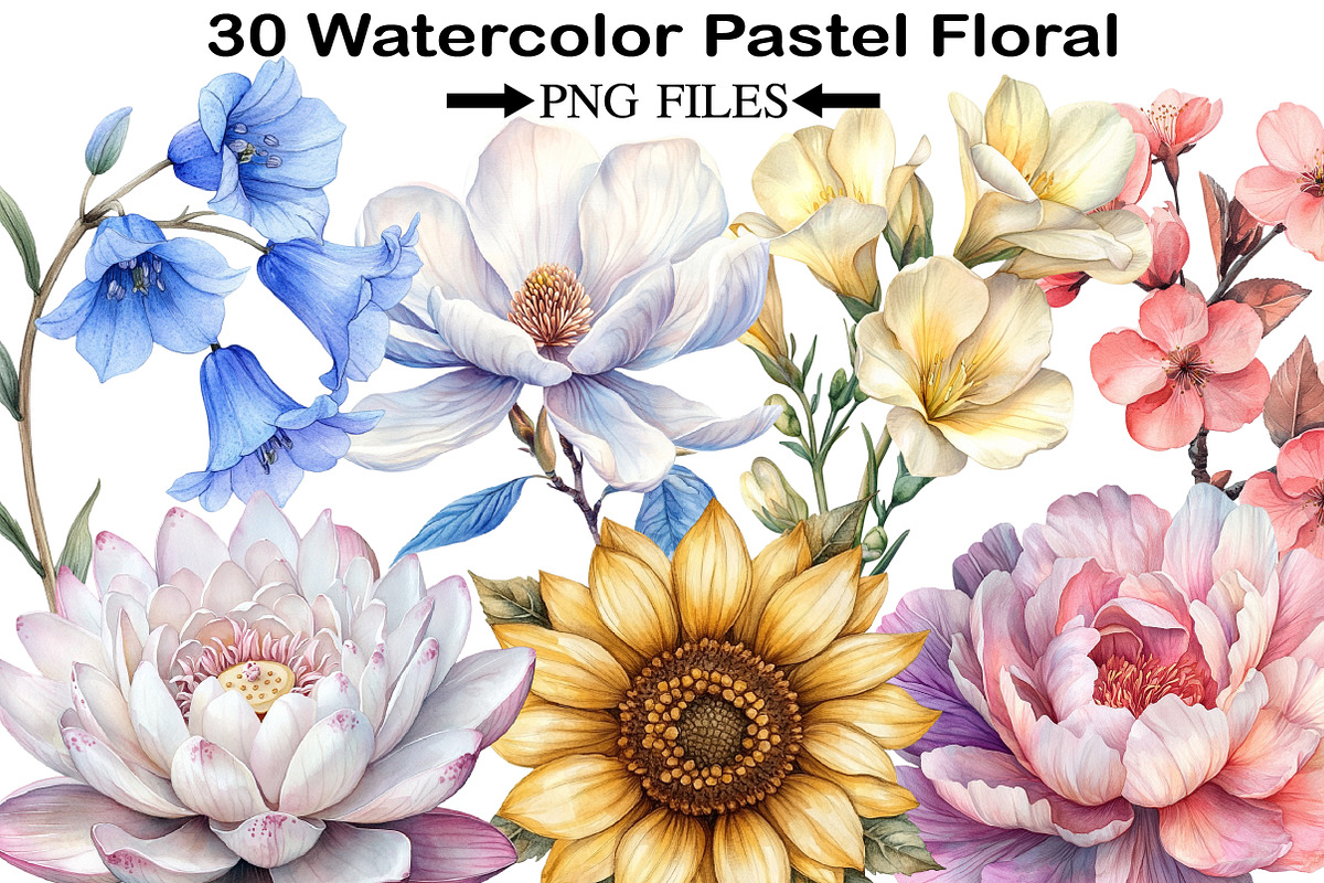 Watercolor Pastel Floral Clipart, an Illustration by Black Bird Studio (Photo 1 of 5)
