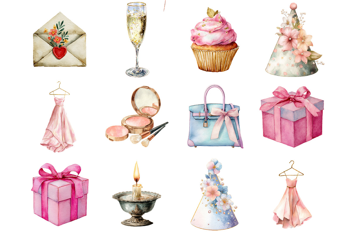 Watercolor Woman’s Birthday Clipart, a Graphic by CitraGraphics (Photo 2 of 4)
