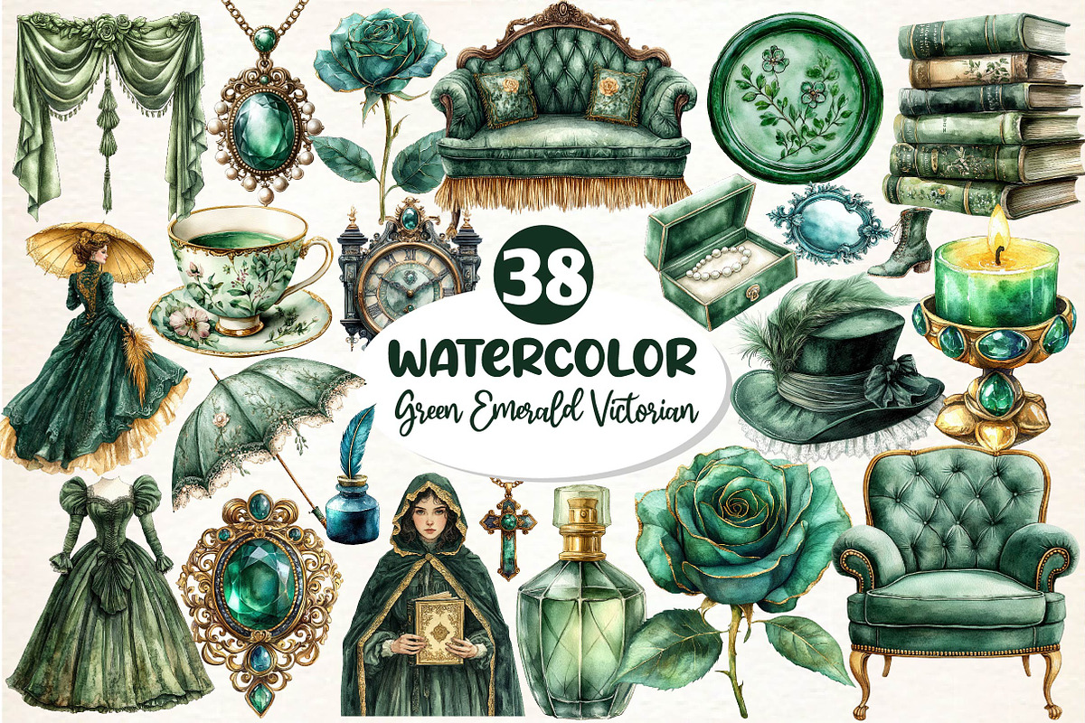 Green Emerald Victorian Clipart PNG, an Illustration by Dream Creation (Photo 1 of 4)