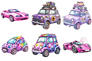 90s Retro Colorful Car Clipart Bundl, an Illustration by Watercolor design (Thumbnail 5 of 5)