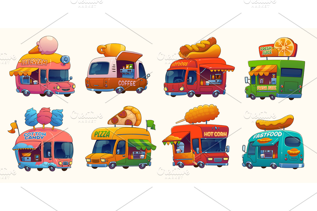 Food truck cars, festival vans, a Food Illustration by Buch&Bee