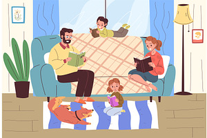 Family reads books. Parents kids, a Person Illustration by Stock-Smart-Start