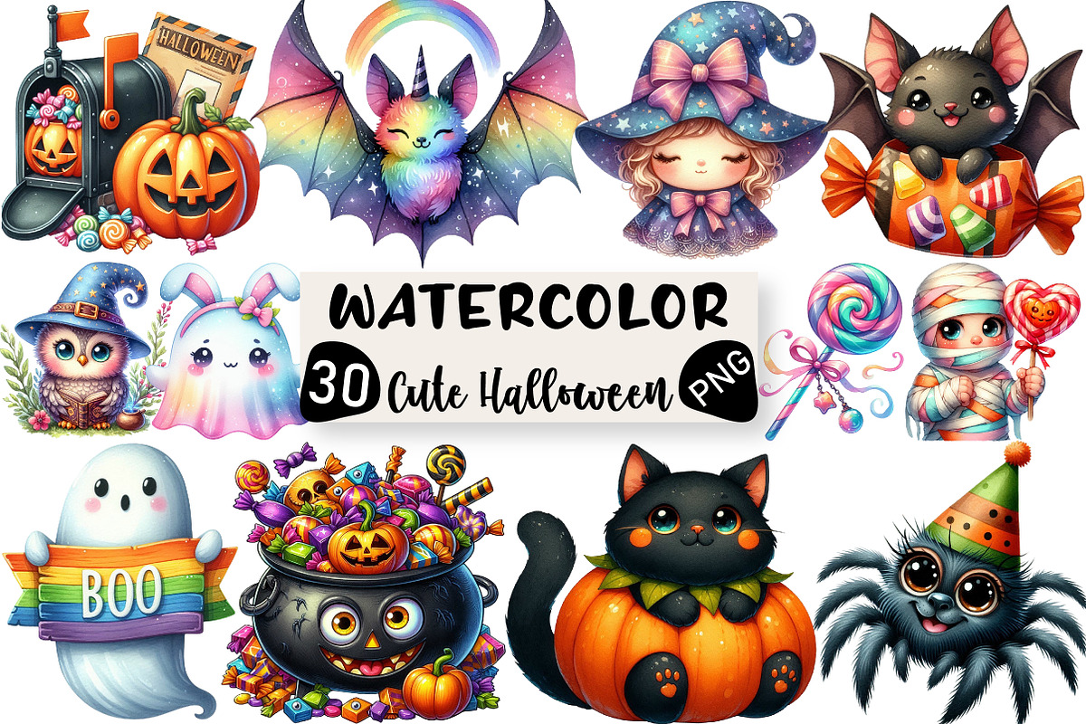 Cute Halloween Clipart, an Illustration by Black Bird Studio (Photo 1 of 6)
