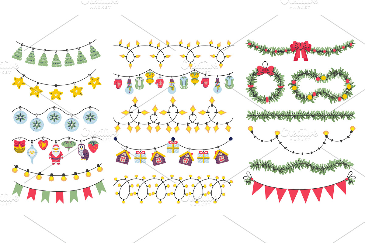 Flat christmas garlands. Xmas home, an Object Illustration by Valerie Bodnar