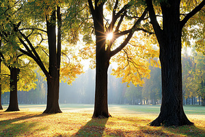 Serene autumn park scene of trees, a Nature Photo by MistyDay