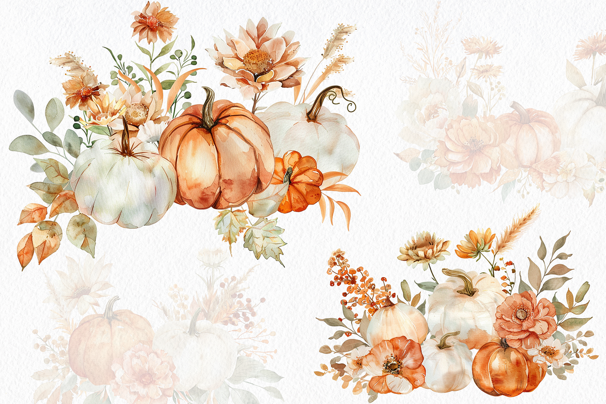 Floral Pumpkin Fall Clipart, a Seasonal Illustration by ClipArtCharm (Photo 2 of 6)