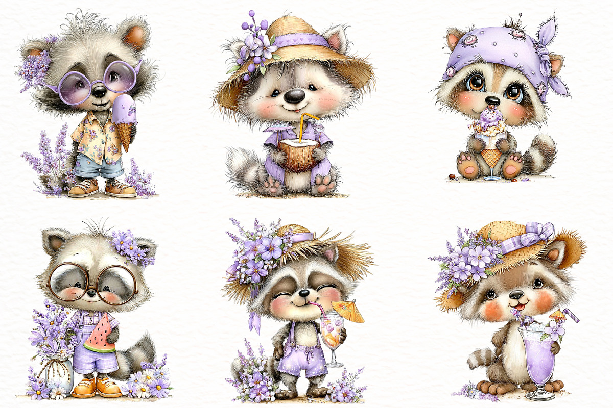 Whimsical summer raccoon Clipart, an Illustration by Designworld (Photo 2 of 7)