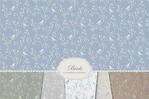 Birds - 6 color Seamless Pattern, a Wallpaper Graphic by InaCorart