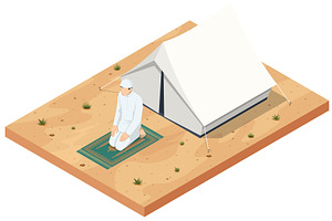 Isometric illustration of Muslim man, an Illustration by Golden Sikorka