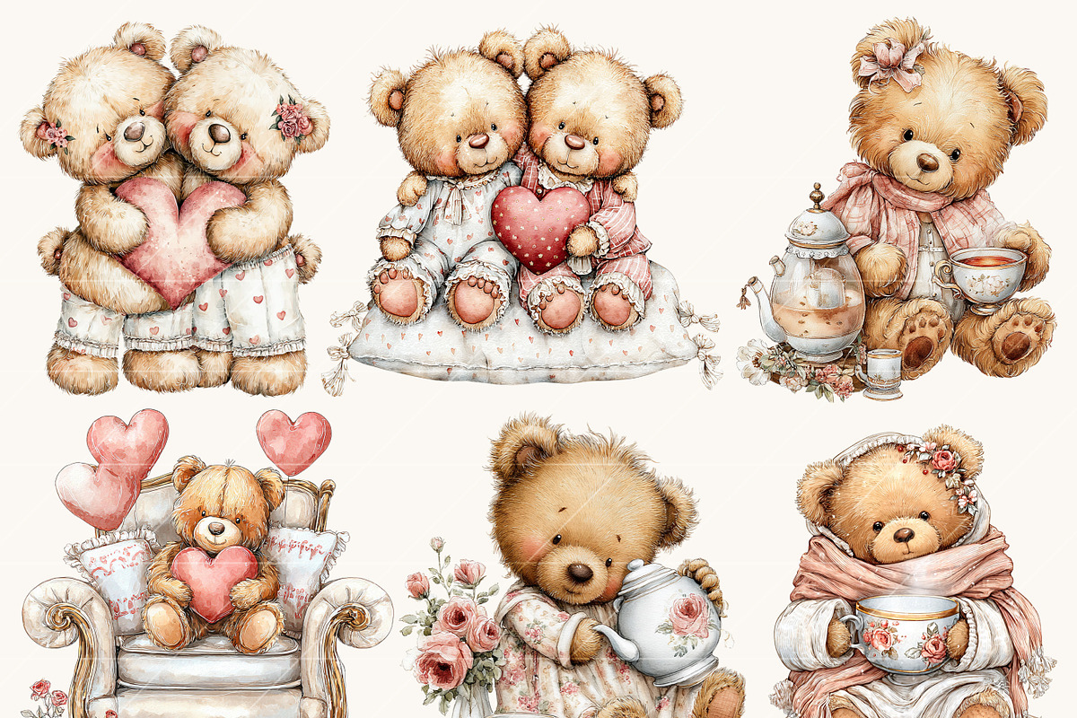 Watercolor Teddy Bear Hugs Clipart, an Object Illustration by Design Scotch (Photo 3 of 9)