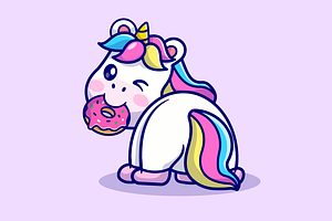Cute Unicorn Eating Donut Cartoon, an Animal Illustration by Catalyst Labs