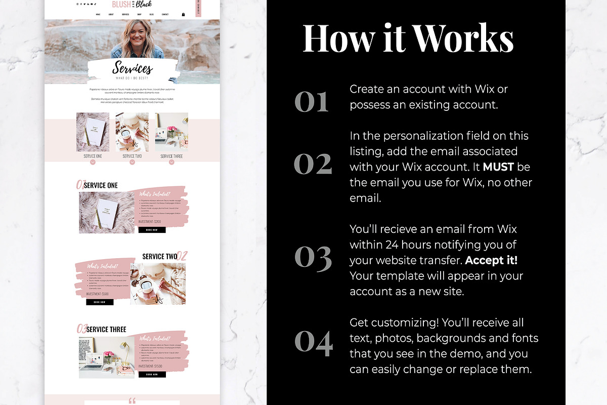 Wix Website Template | Blush & Black, a Wix Template by Thirty One Palms Studio (Photo 5 of 6)
