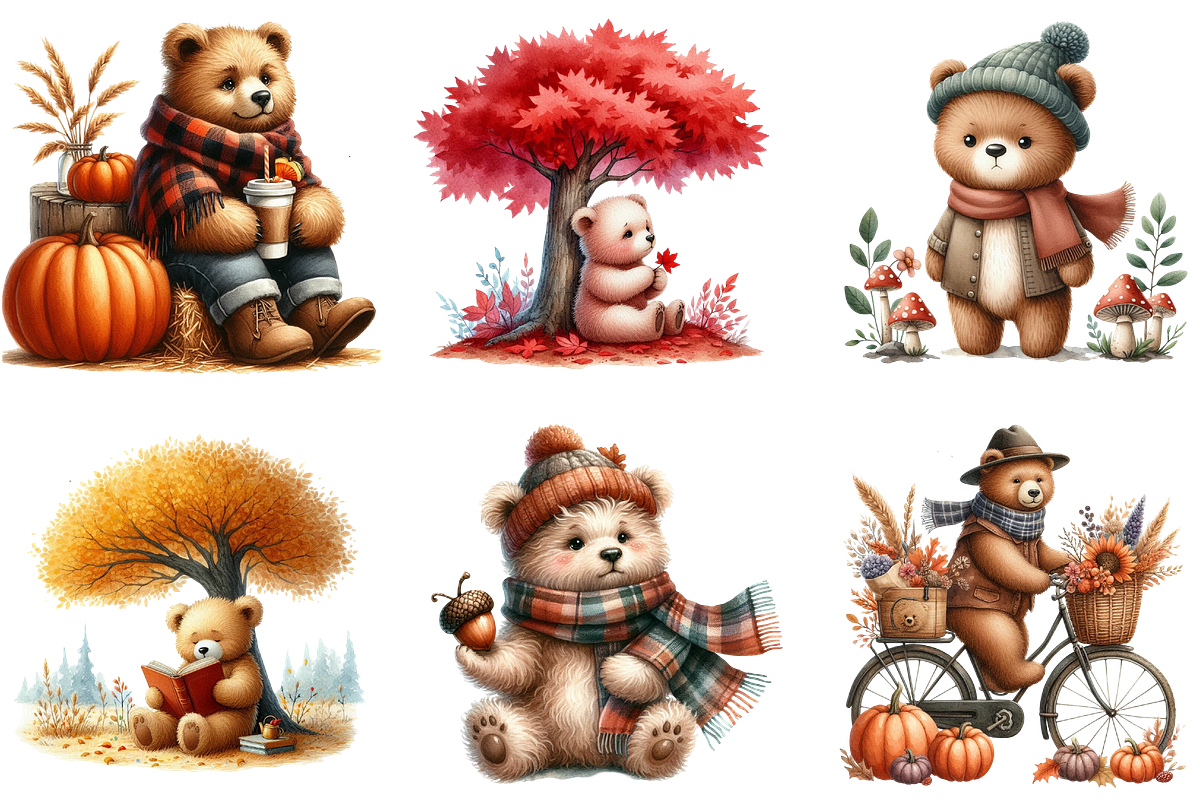 Cute Bear Character in Autumn Season, an Illustration by DreamArtGraphic (Photo 3 of 4)