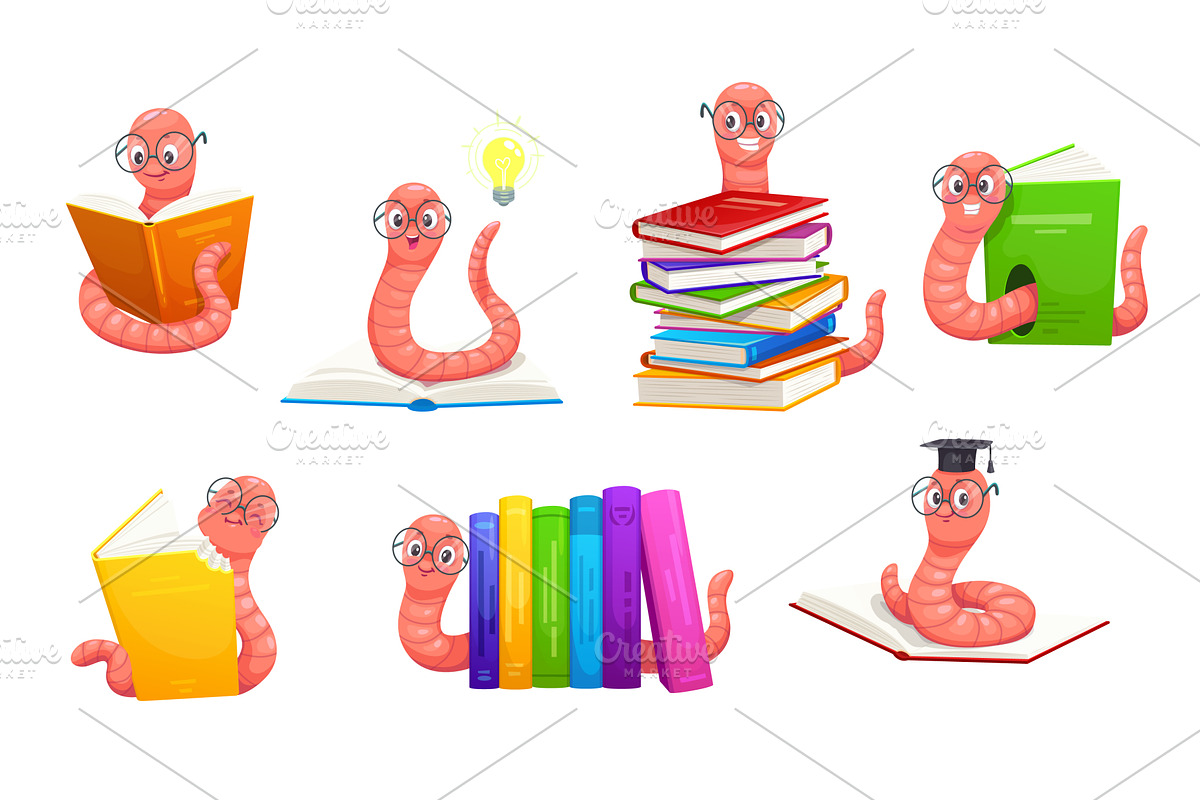 Cartoon bookworm characters, an Animal Illustration by Vector Tradition