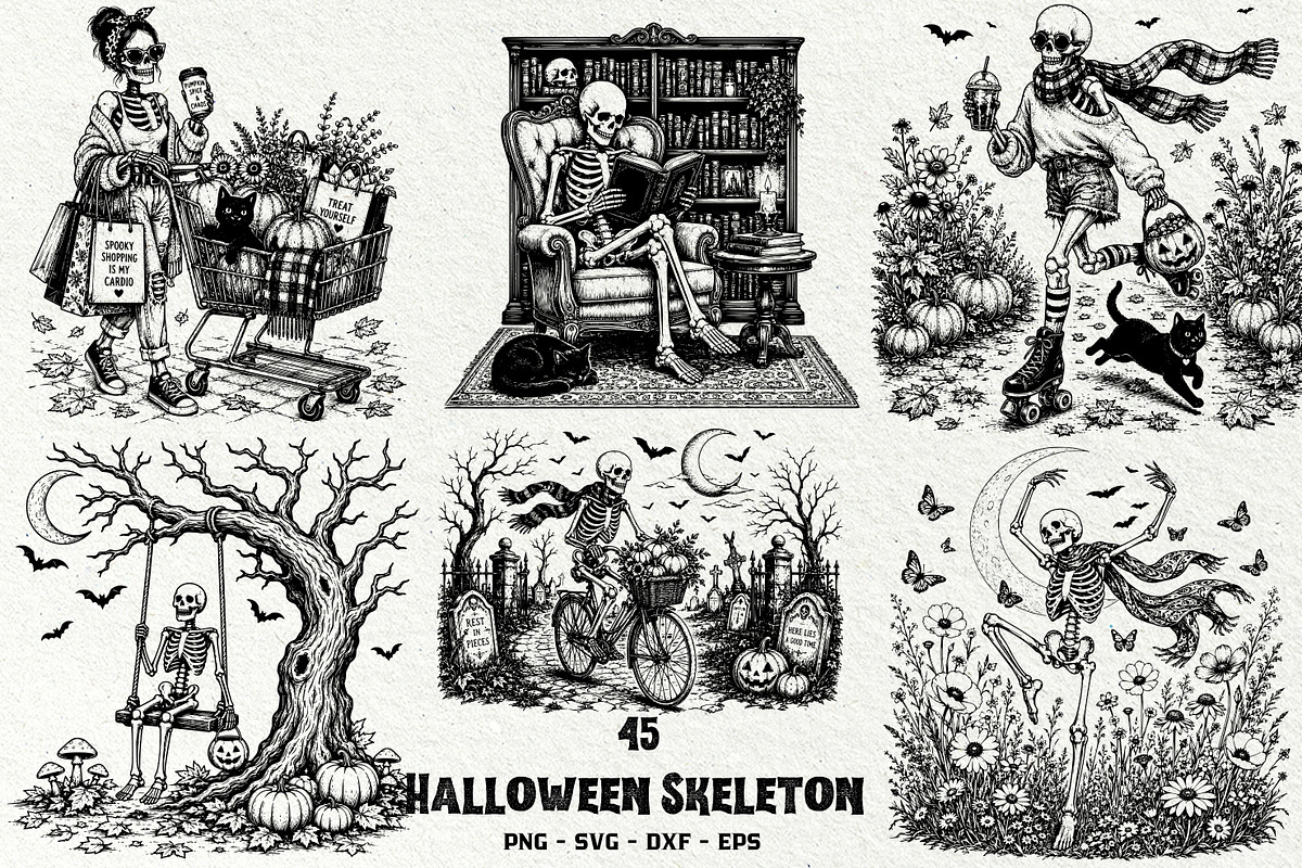 Skeleton Halloween SVG Graphics, a Seasonal Illustration by DENIDigitalArtSudio (Photo 1 of 6)