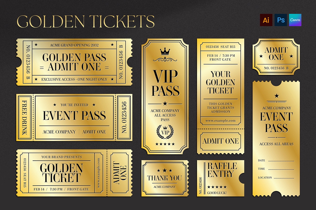 Golden Ticket Template Set, an Invitation Template by BrandPacks (Photo 1 of 6)