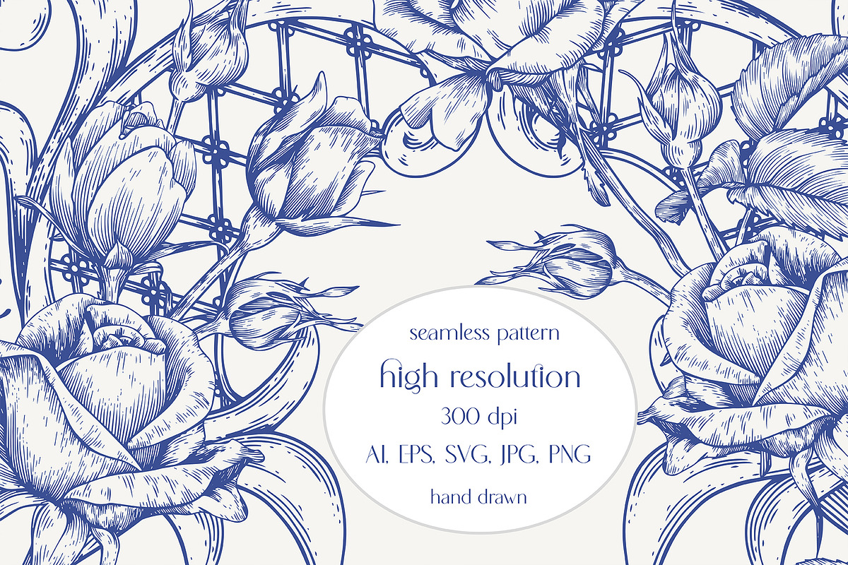 Vintage Seamless Patterns Toile Blue, a Pattern Graphic by ON_lineart_store (Photo 3 of 10)