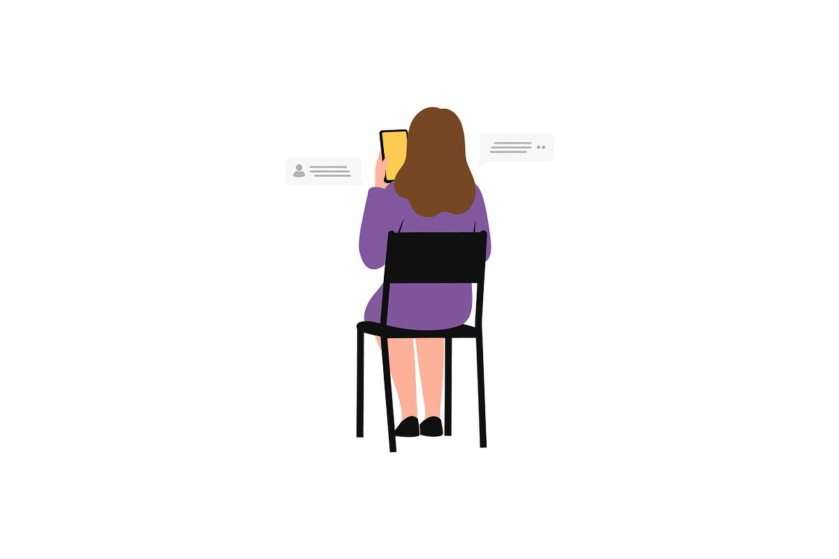 Woman sitting on a chair using a tab, an Illustration by designvectx