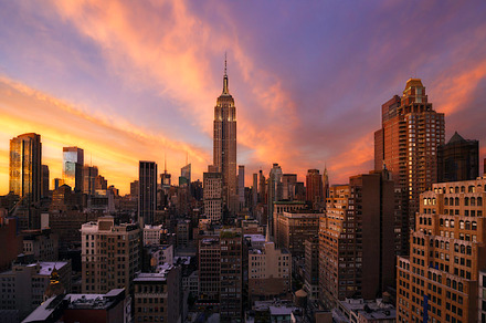 Colorful sunset over manhattan featuring new, york, and manhattan, an Architecture Photo by inigocia