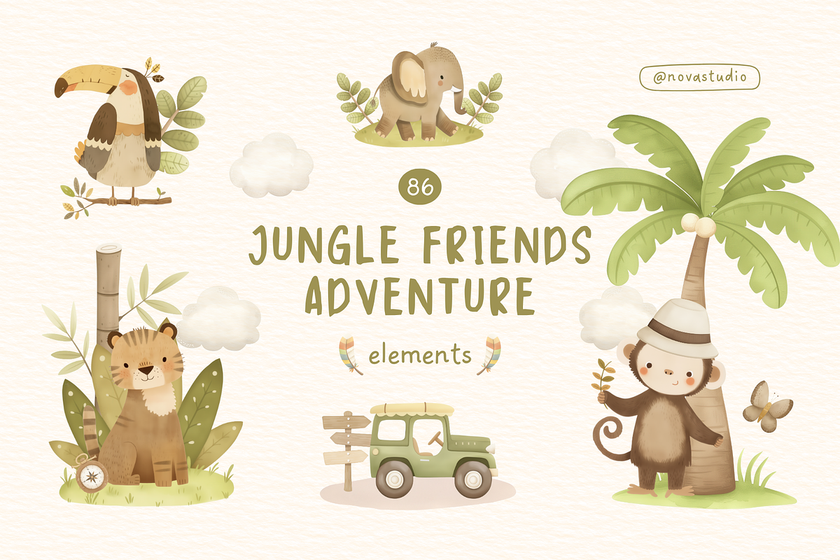 Jungle Friends Adventure – Clipart, an Animal Illustration by Nova Studio (Photo 1 of 11)
