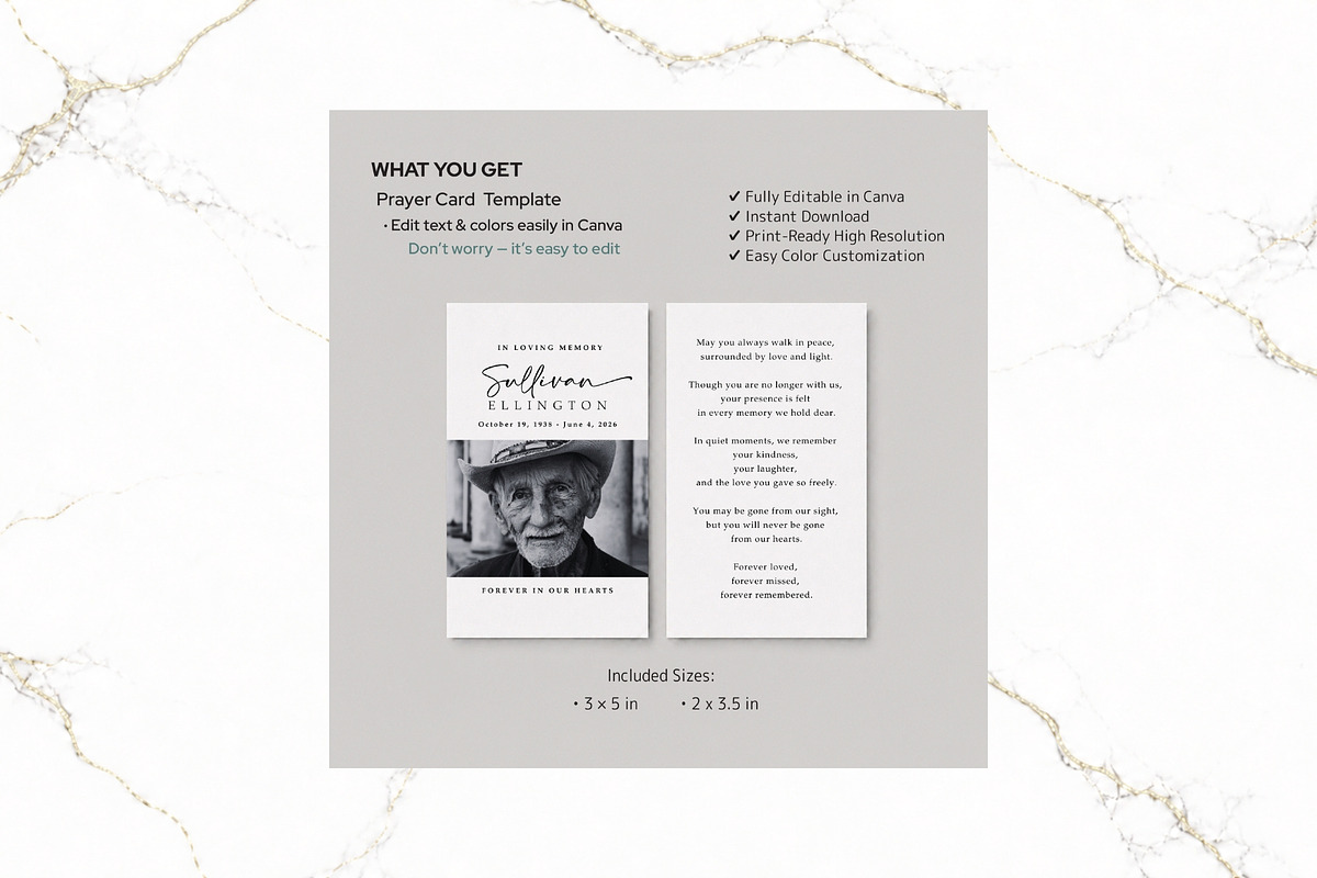 Funeral Prayer Card B&W Canva FR003, a Card Template by TyphoonStudio (Photo 2 of 5)