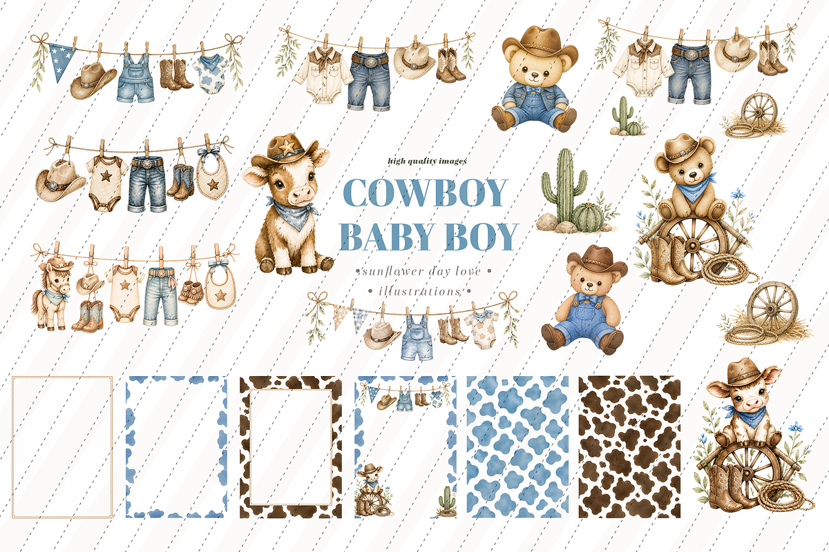 Little Cowboy Clothesline Clipart, an Animal Illustration by Sunflower Day Love (Photo 3 of 4)