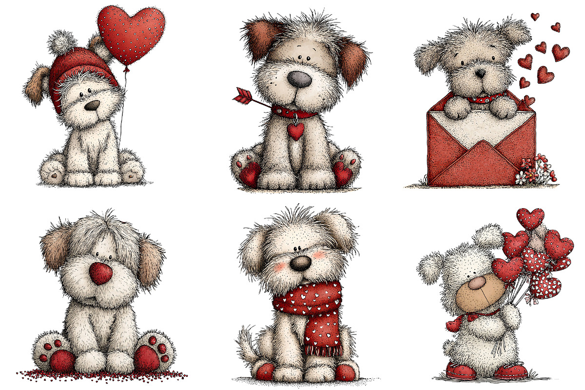Whimsical Valentine Dogs Clipart, an Illustration by Dream Creation (Photo 2 of 5)