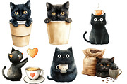 Funny Coffee Black Cat Clipart, an Illustration by Designworld (Thumbnail 3 of 6)