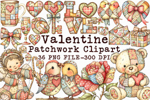 Patchwork Valentine's Day Clipart, an Illustration by Libby Wishes